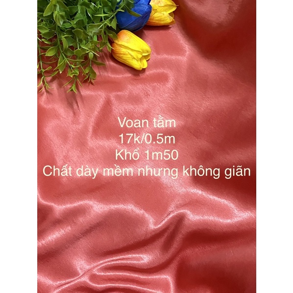 Vải voan tằm màu cam ( như ảnh) mềm mịn, không giãn, áo sơ mi, đầm váy, áo dài