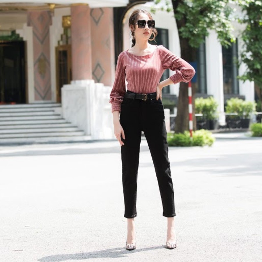 Quần baggy nữ thiết kế H&H Luxury - Quần jean đen baggy cạp cao Dáng thời thượng | BigBuy360 - bigbuy360.vn