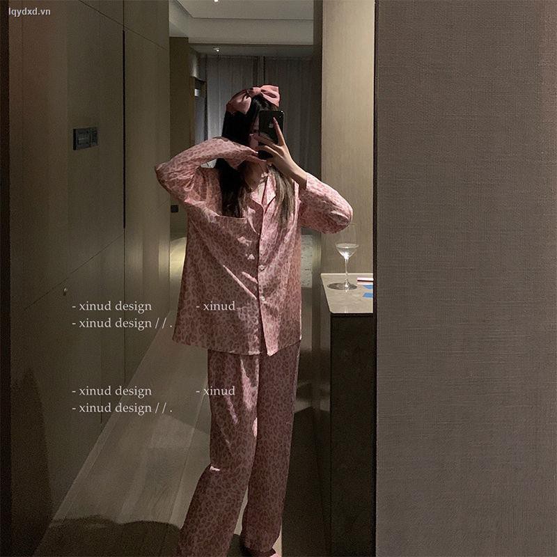 Đồ ngủ pijama dài tay quần dài/ đầm ngủ in họa tiết cho nữ