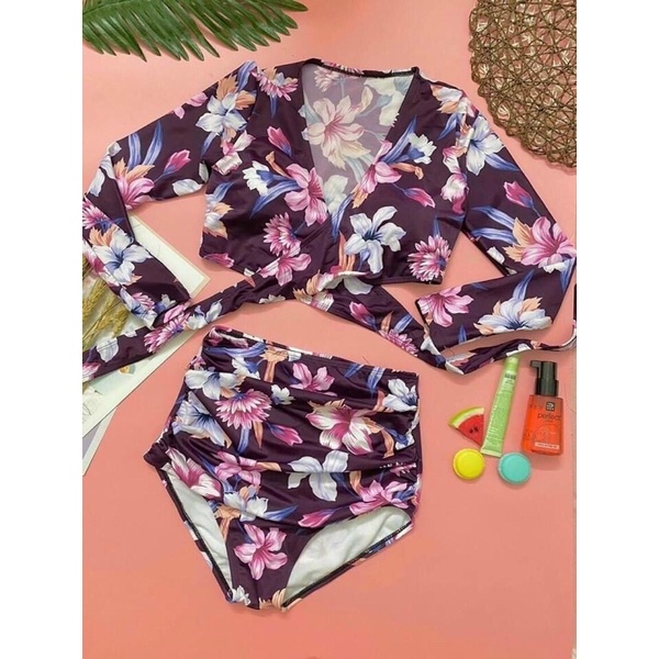 Bikini hoa lá dài tay 2 mảnh ( hàng có sẵn )