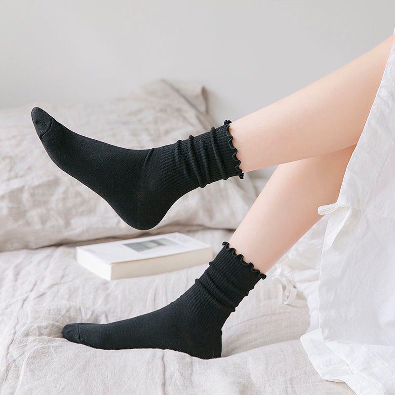 Tất nữ cao cổ bèo nhún 7 màu phong cách hàn quốc xinh xắn dễ thương chất liệu thoáng mát thấm hút mồ hôi