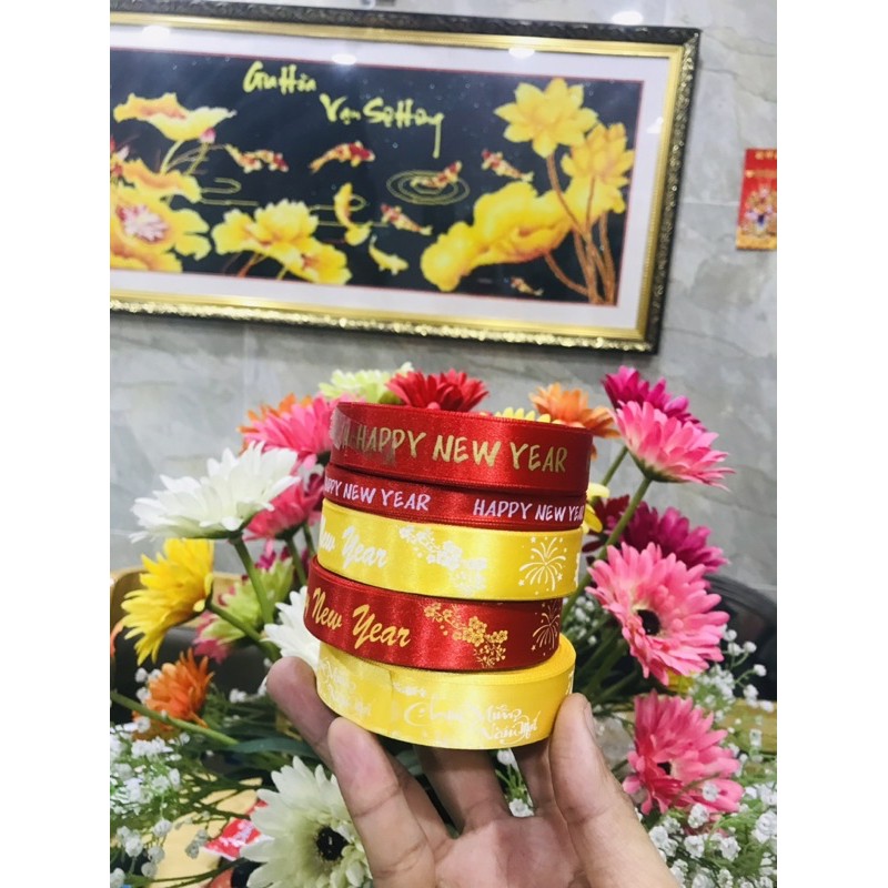 Ruy băng Chúc Mừng Năm Mới / Happy New Year màu pastel đón tết, trang trí quà tqajng, gói quà