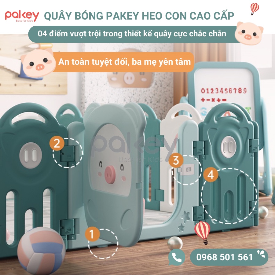 Quây cũi nhựa gấp gọn Pakey Heo NÂNG CẤP mới nhất, cũi nhựa TẶNG KÈM BÓNG + BÓNG RỔ + GIỎ ĐỰNG BÓNG