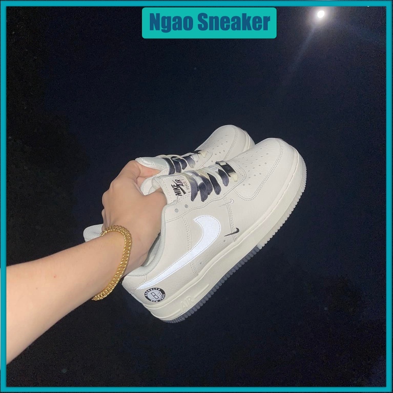 Giày AF1 Air Forc Brooklyn Âm Dương Kem Da Nhăn Phản Quang