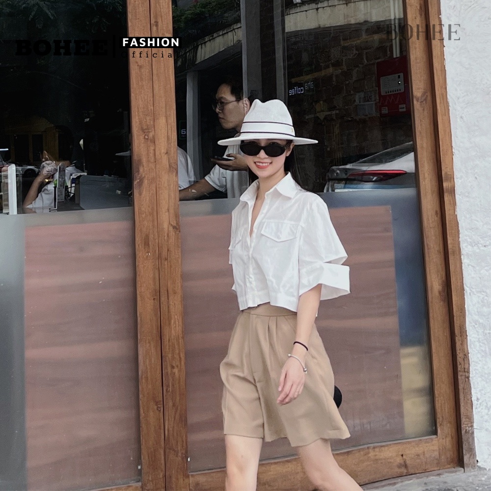 Áo sơ mi croptop nữ BOHEE tay kiểu  A249