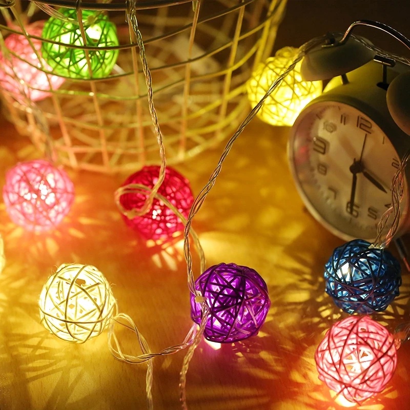 [DS] Dây Đèn Led 2m 20 Bóng Hình Quả Cầu Mây Trang Trí Giáng Sinh