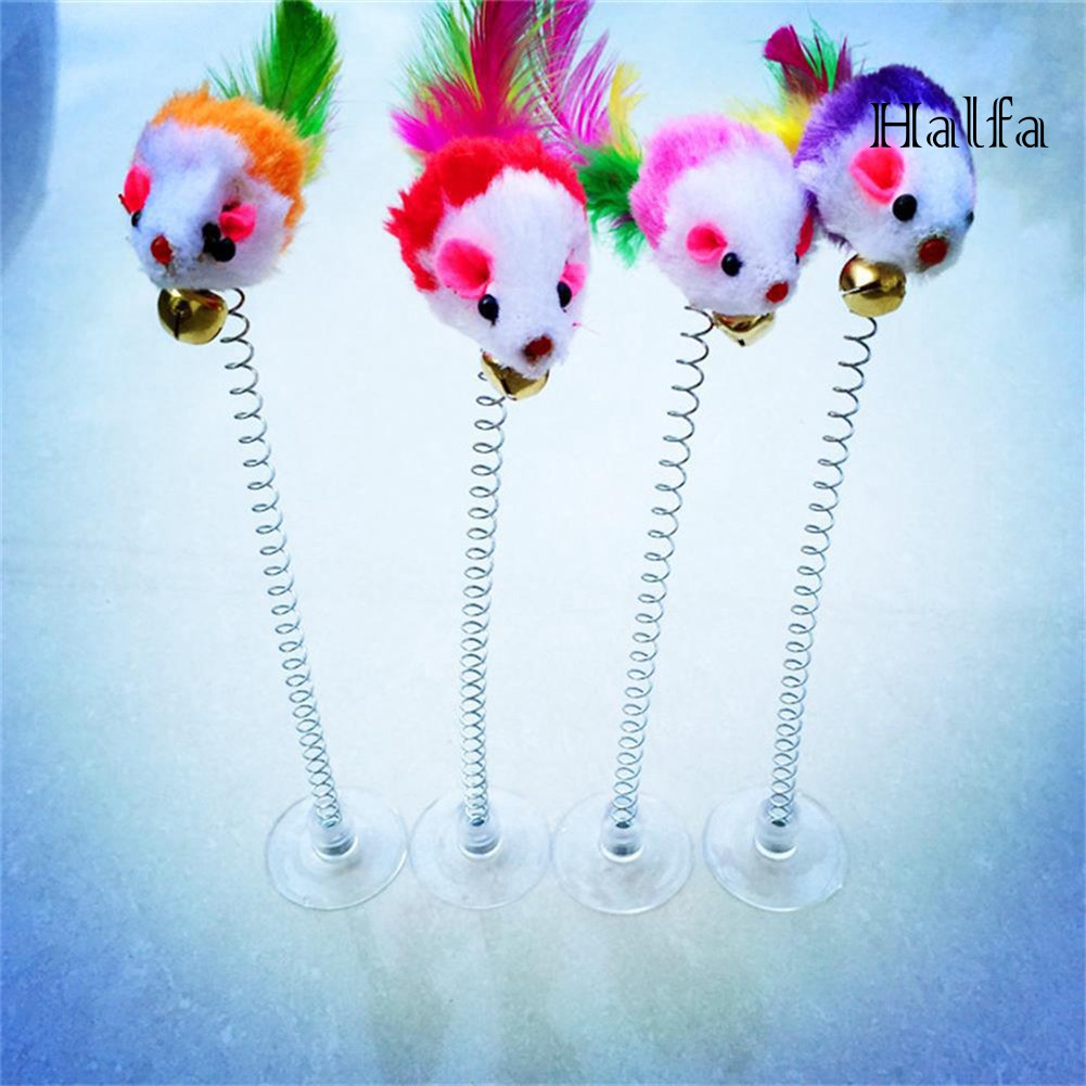 Đồ chơi chuột lông gắn lò xo tương tác cho mèo