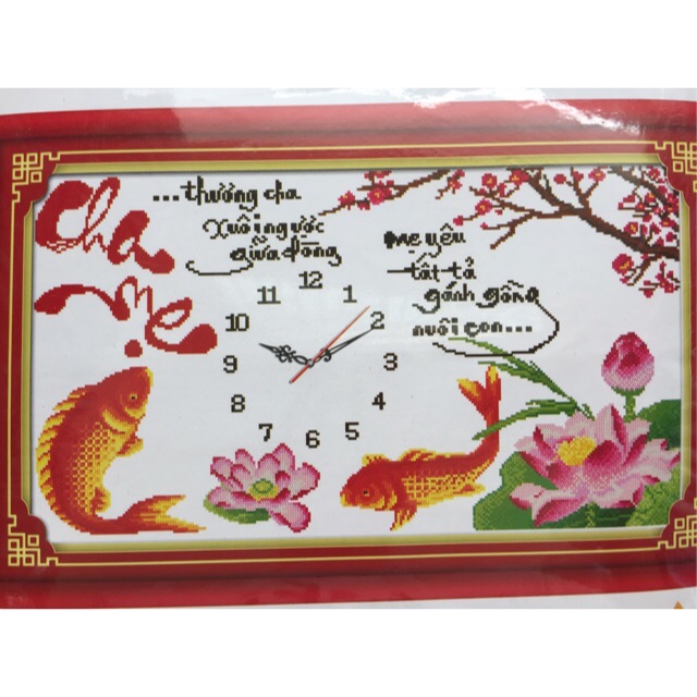 tranh thêu đồng hồ cha mẹ 222885