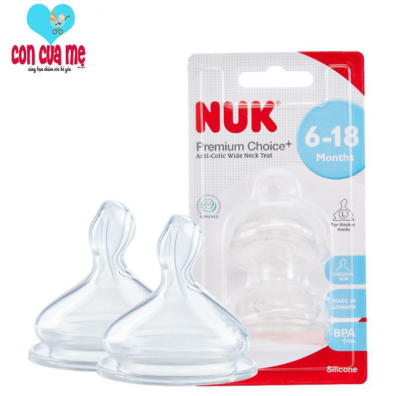 [Chính hãng Có tem PP] Bộ 2 núm ti NUK cao su silicone đủ cỡ cho bình cổ rộng