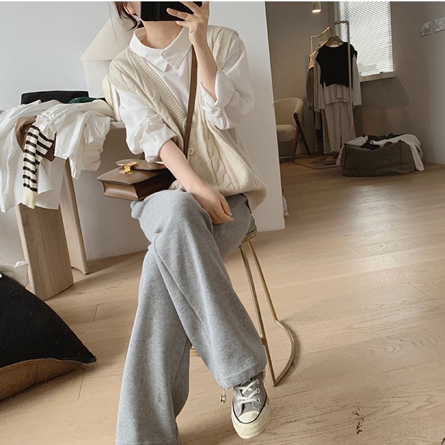 Áo Khoác Cardigan Không Tay Cổ Chữ V Form Rộng Phong Cách Preppy