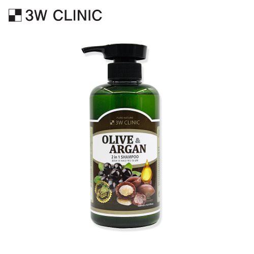 Dầu gội 2 trong 1 Olive & Argan phục hổi tóc 3W CLINIC OLIVE&ARGAN 2 IN 1 SHAMPOO 500ml - Hàn Quốc Chính Hãng