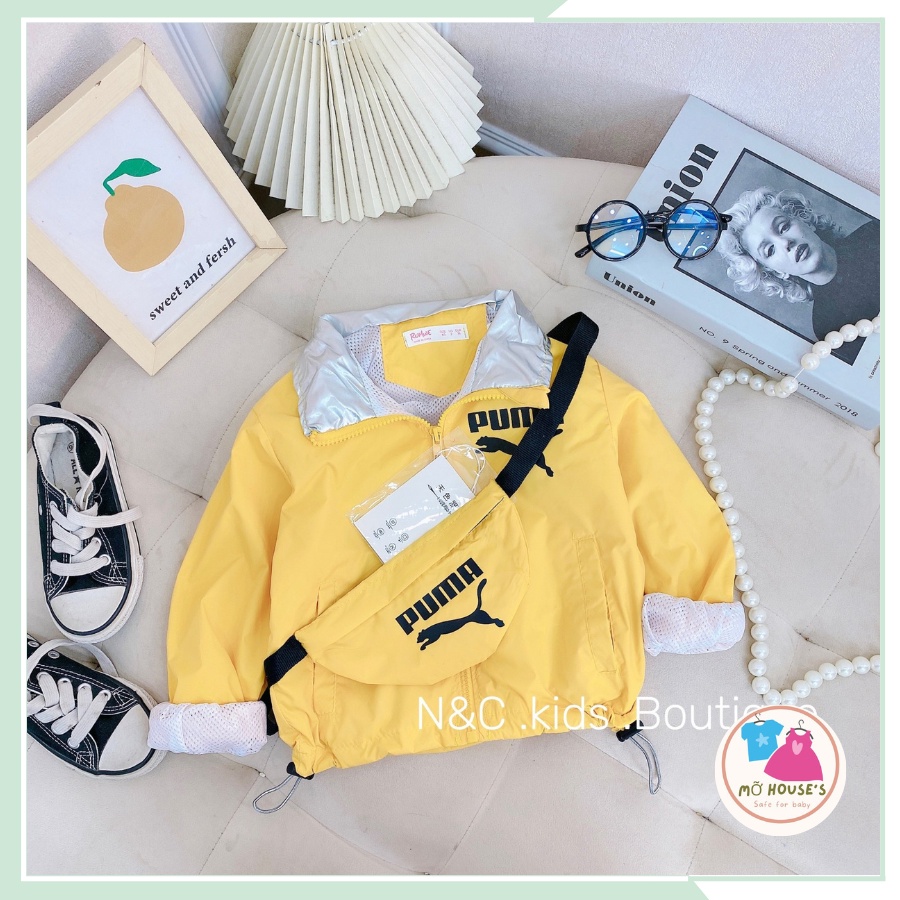 Set áo 2 chi tiết, áo gió 2 lớp kèm túi đeo chéo cho bé trai, bé gái từ 10kg đến 22kg AK05