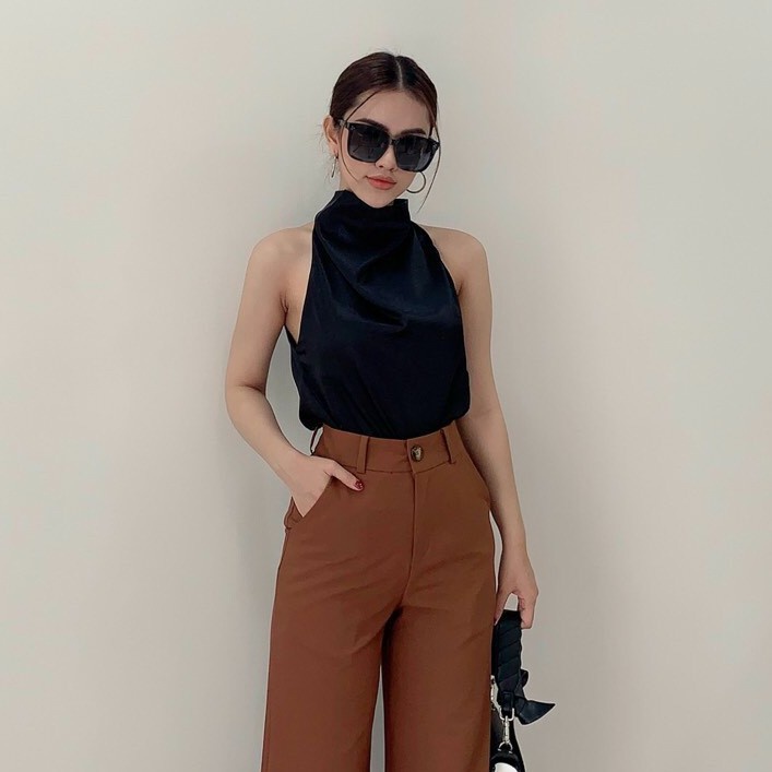 Áo crop phi lụa không tay đi phố