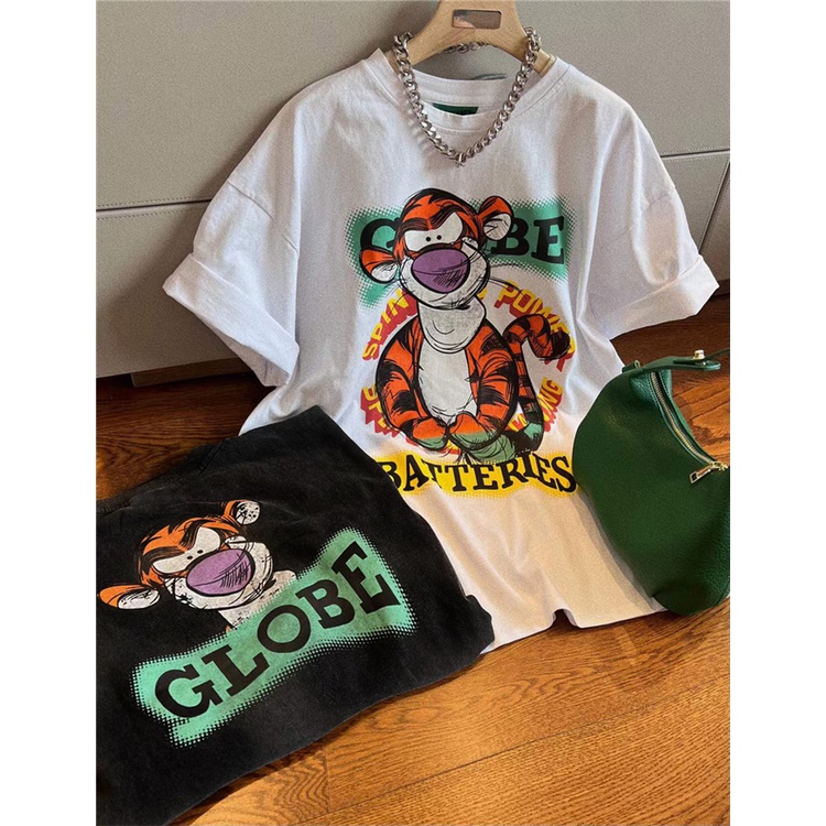 Áo Thun 100% Cotton Tay Ngắn Dáng Rộng In Họa Tiết Hoạt Hình Phong Cách Hàn Quốc Thời Trang Mùa Hè 2022 Cho Nữ