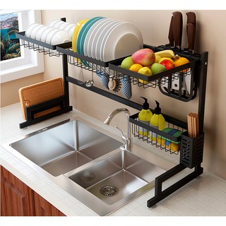 Kệ chén đa năng trên chậu rửa - kệ để chén đĩa trên bồn rửa bát sơn đen cao cấp kcstd