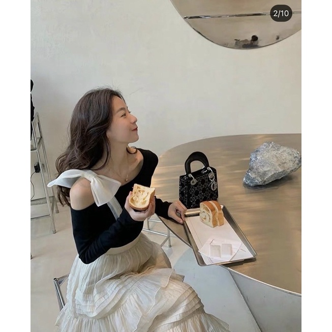 Set váy nơ trễ vai