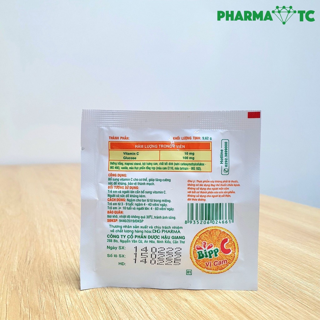 Bipp C vị cam, viên ngậm bổ sung vitamin C, tăng sức đề kháng, gói 10 viên ngậm - PharmaOTC