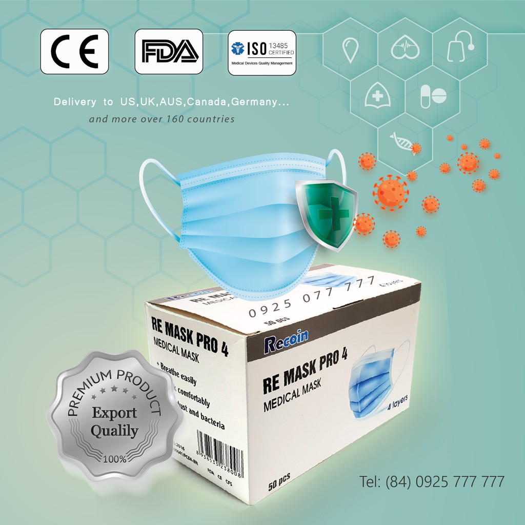 [Bình Ổn Giá] 50 chiếc khẩu trang y tế 4 lớp, khẩu trang kháng khuẩn cao cấp xuất khẩu RECOIN, DRAVIN | BigBuy360 - bigbuy360.vn