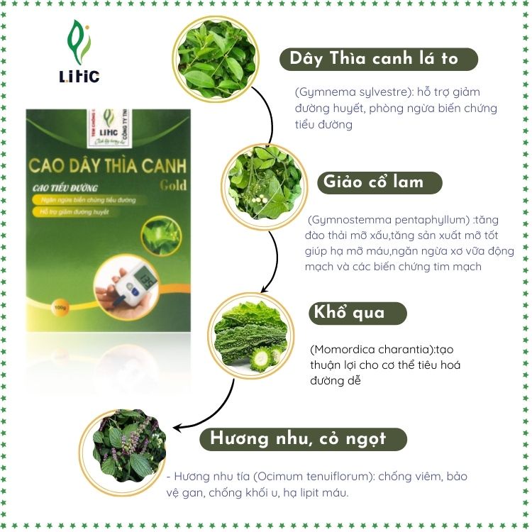 Cao dây thìa canh lá to Thực phẩm cho người tiểu đường tuýp 1, tuýp 2 , giảm mỡ máu , cây thìa canh LITIC 100g