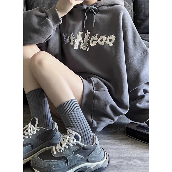 Áo Hoodie WANGQQ Đóm Lửa Tay Dài Unisex Túi Bụng To Nỉ Lót Bông