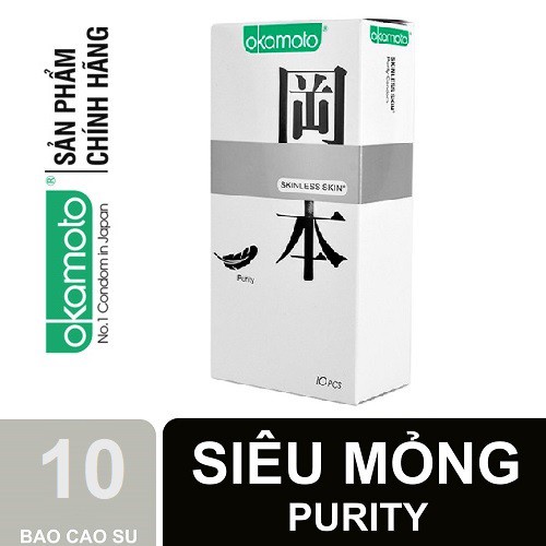 Bao cao su Okamoto Purity Trắng tinh khiết [COMBO 3 HỘP 30BAO] BCS siêu mỏng mềm mại trong veo, nhịp nhàng chuyển động