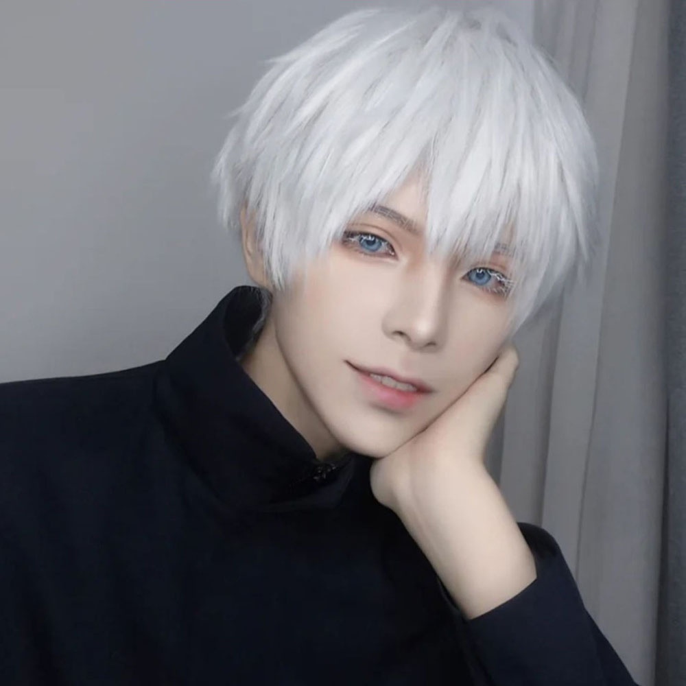 Bộ Tóc Giả Ngắn Hóa Trang Nhân Vật Anime Jujutsu Satoru Gojo Bằng Sợi Tổng Hợp Màu Xám Chịu Nhiệt Dành Cho Nam