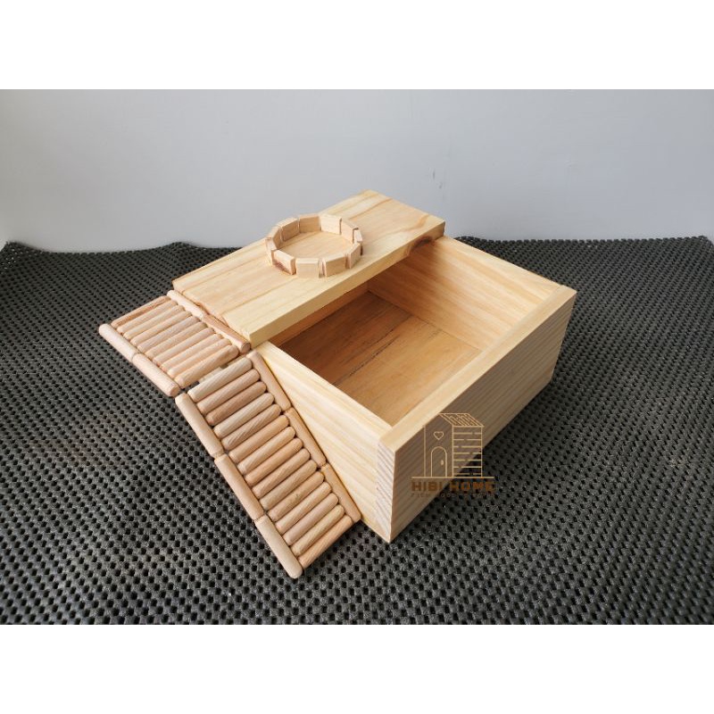 Nhà tắm Hamster có cầu thang bằng gỗ thông cao cấp, HiBi Home, 23x19x10 cm