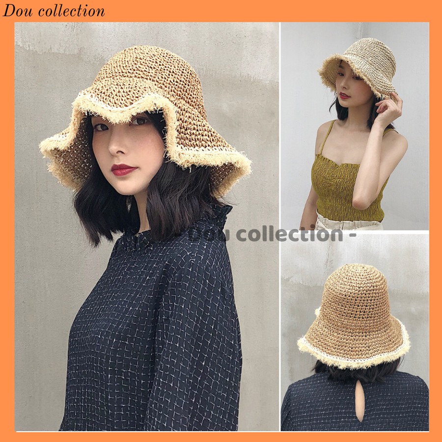 [NowShip2h] Mũ Cói (Nón Cói) Mềm Rơm Rafi Phối Viền Tua Rua Đi Biển - Mã NC010