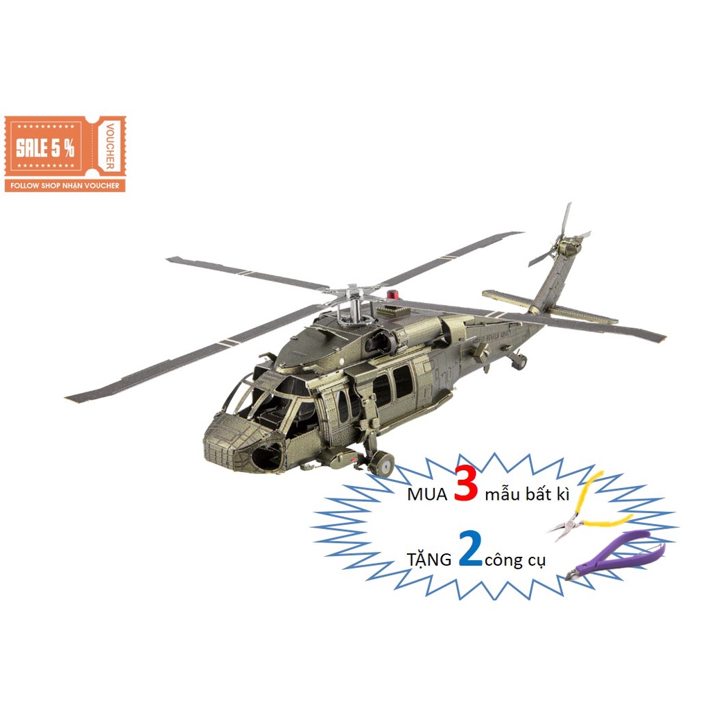 Mô Hình Lắp Ráp 3d Máy bay trực thăng UH-60A  Black Hawk