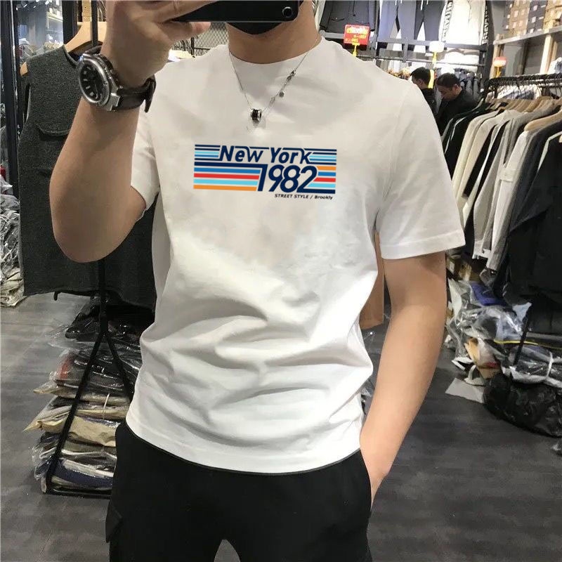 Áo nam 100% Cotton Tay Ngắn Cổ Tròn In Hình Đơn Giản Dễ Phối Đồ
