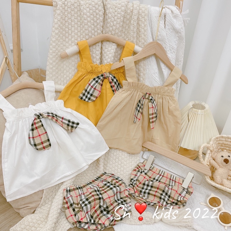 Xả Bộ thô nơ quần chip kẻ mềm snkids