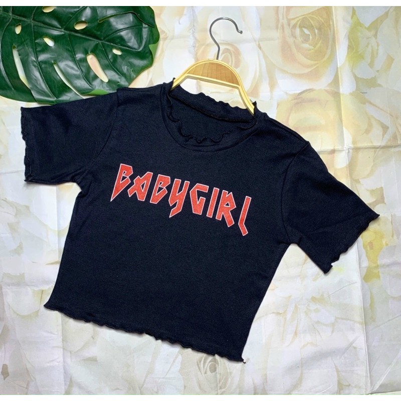 Áo croptop nữ phối kiểu in chữ chất vải thun gân len 4 chiều FreeSize dưới 53kg | BigBuy360 - bigbuy360.vn