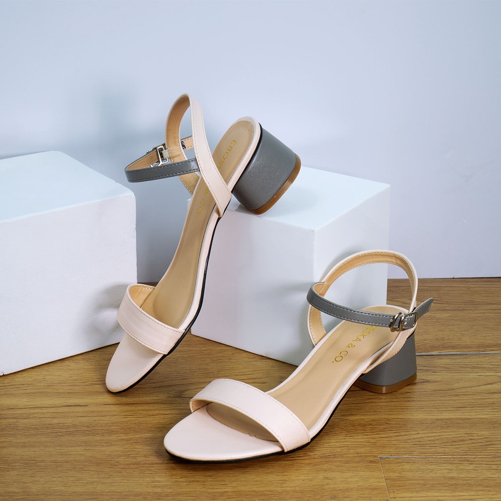 Giày sandal cao gót Erosska 2022 mũi tròn phối dây cao 3cm màu xanh EB019