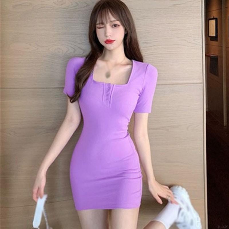 Đầm Ôm Màu Trơn Phong Cách Retro Hàn Quốc Cho Nữ