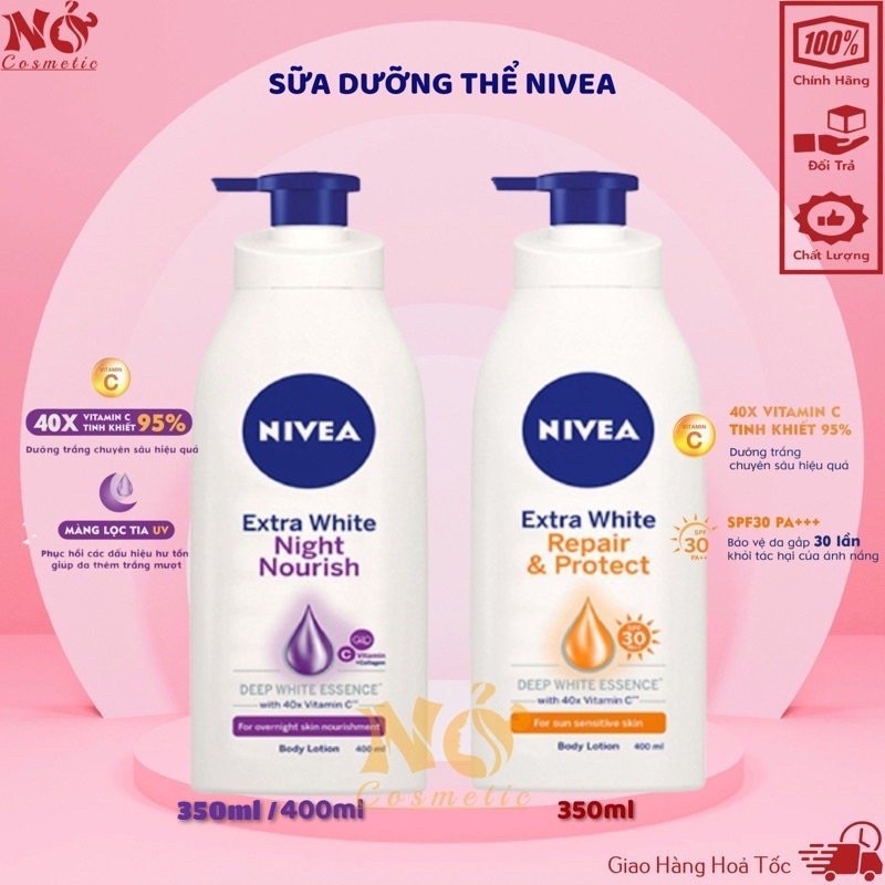 Sữa Dưỡng Thể Trắng Da, Sữa Dưỡng Ẩm Body, Lotion Dưỡng Ẩm Ban Ngày, Ban Đêm Và Chống Nắng Nivea 400Ml
