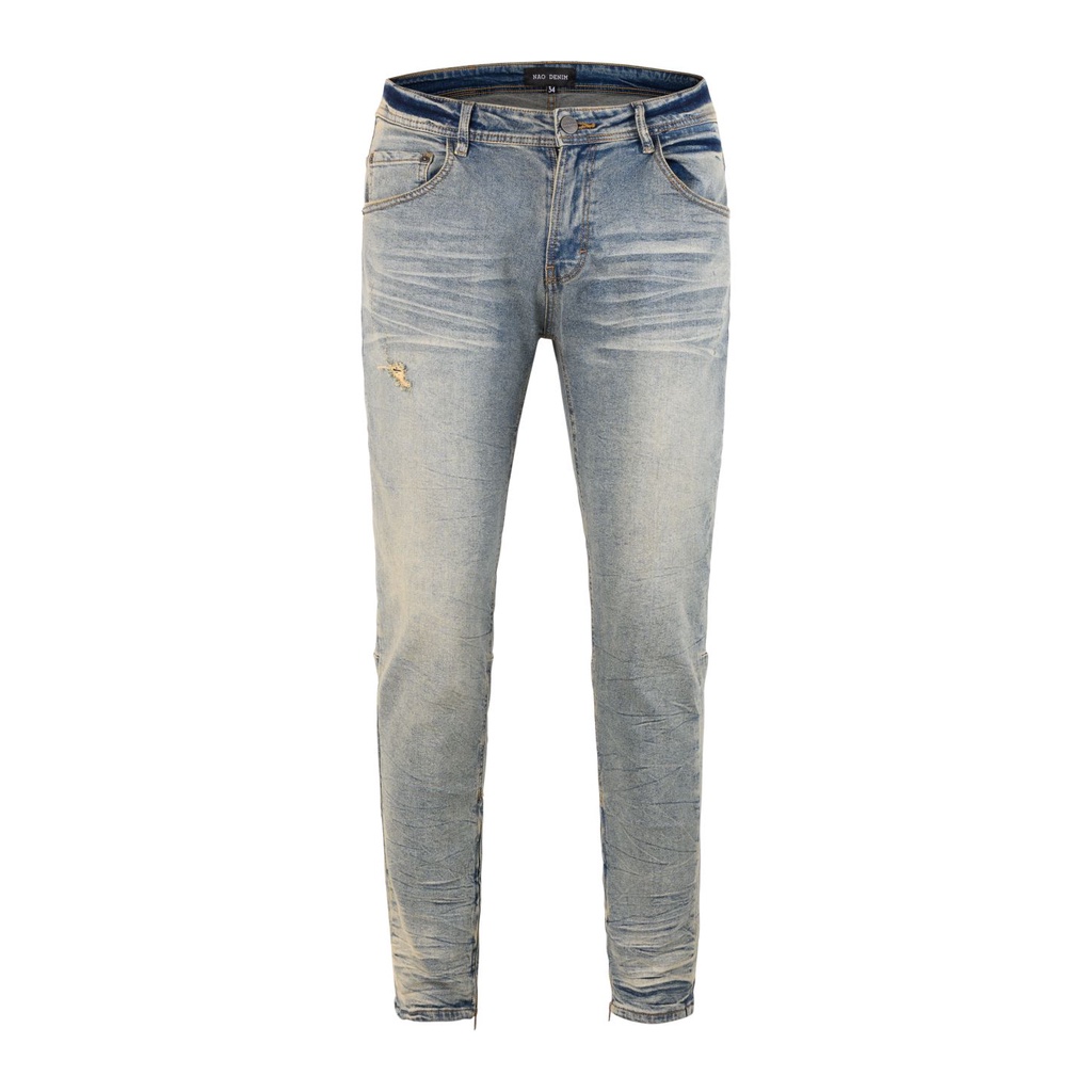 Quần Skinny Jeans Nam FNOS Streetwear Màu Xanh Trơn Có Zip Z35 - Local Brand Chính Hãng
