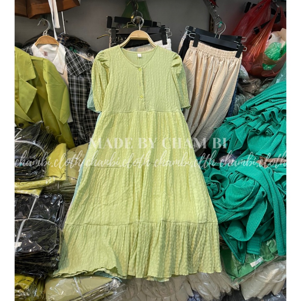 Váy kiểu tiểu thư V.118, Váy babydoll xòe tầng xốp nhăn cúc ngực tay bồng ngọt ngào - Thời trang nữ Chấm Bi