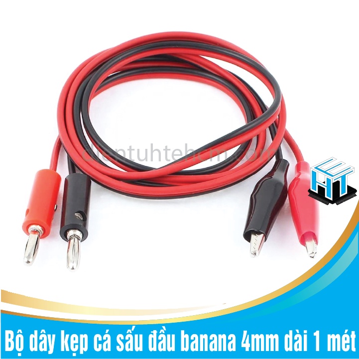 Bộ dây kẹp cá sấu đầu banana 4mm dài 1 mét đen - đỏ