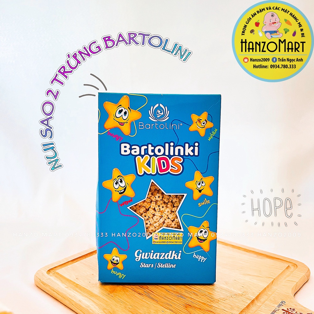 Nui hữu cơ cho bé ăn dặm sao hữu cơ/nui sao trứng nguyên túi Bartolini 250gr