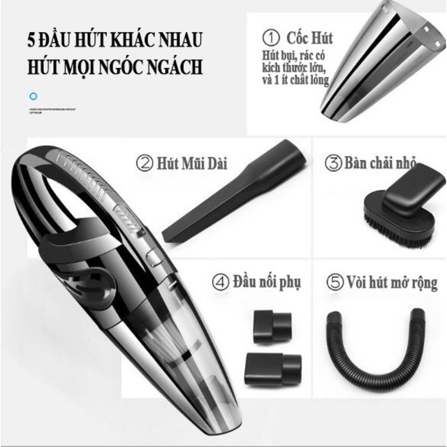 Máy Hút Bụi Cầm Tay Mini Không Dây Pin Sạc 120W Hút Bụi Oto Phiên Bản Mới Nhất 2020 Cáp Sạc USB Tiện Lợi Cho Xe Hơi