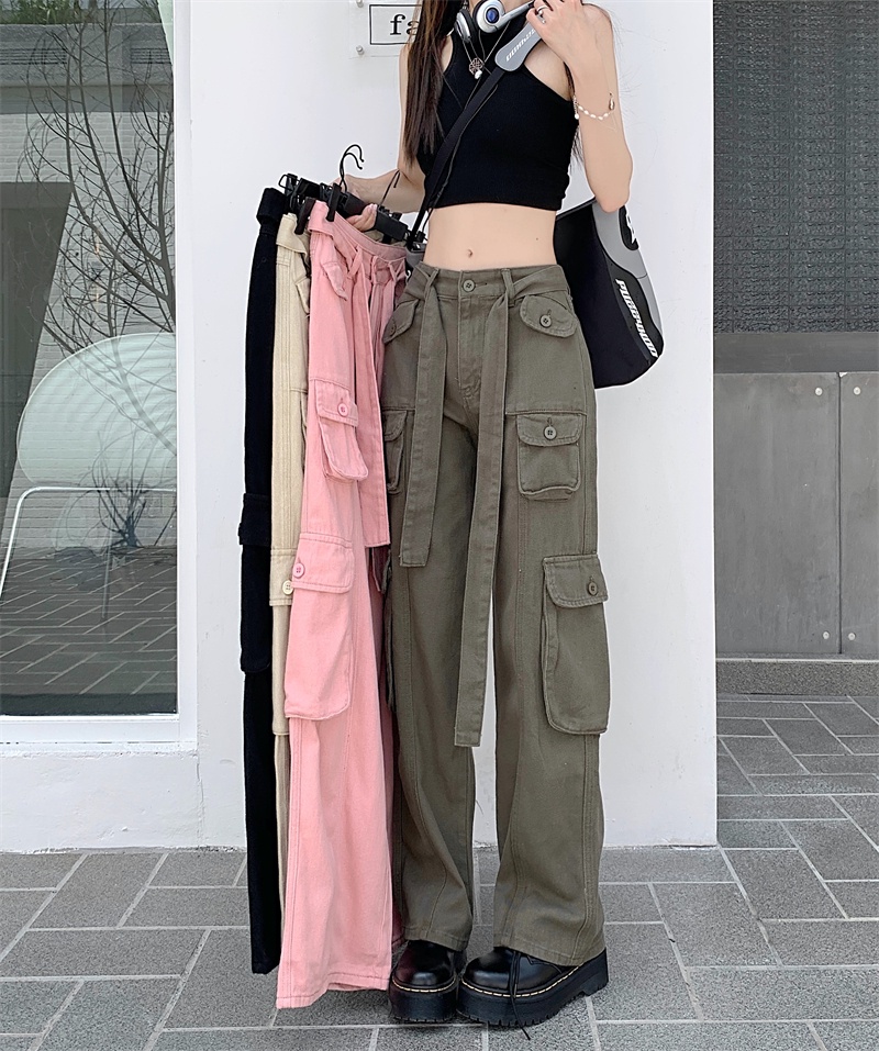 Quần Yếm Jean Hồng Phối Nhiều Túi Phong Cách Retro 57273