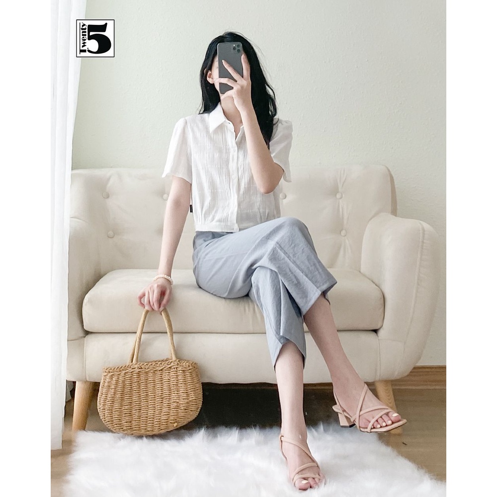 Áo sơ mi công sở nữ dáng lửng vải cotton nhăn Twentyfive TA40