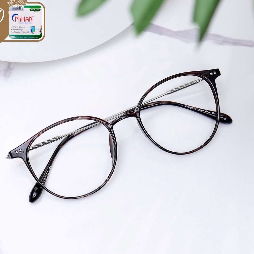 Gọng kính mắt cận nam nữ thời trang EYE PLUS tròn càng kim loại mảnh E450-H00004