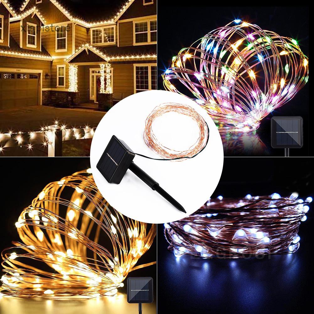 Dây đèn LED 200 bóng 20 mét năng lượng mặt trời trang trí tiện lợi