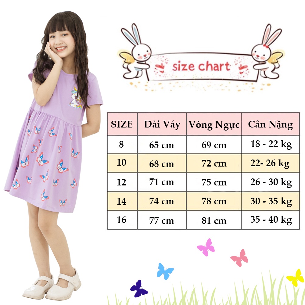 VÁY BÉ GÁI NGẮN TAY IN BƯỚM XINH XẮN _100% COTTON_K08