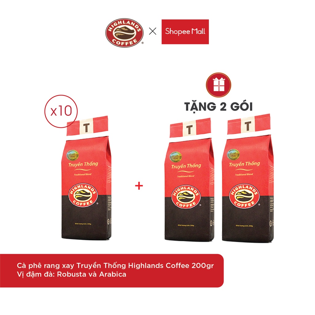 [TẶNG 2 GÓI] Cà phê rang xay Truyền Thống Highlands Coffee 200g - gu đậm KHI MUA 10 GÓI