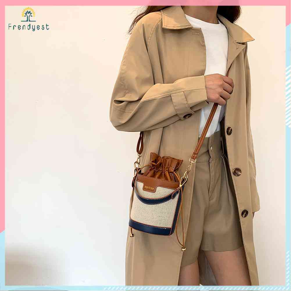 Túi Da Đeo Chéo Hình Trụ Nhỏ Dây Rút Phong Cách Vintage Thời Trang Cho Nữ