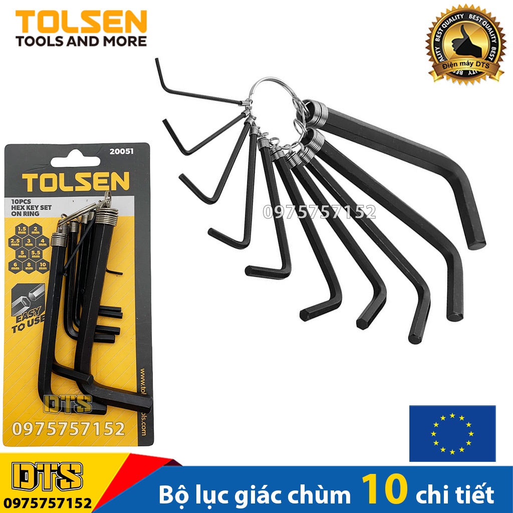 Bộ lục giác xòe 10 cây hãng TOLSEN, bộ khóa lục giác 10 trong 1 thép cứng xử lý đen bề mặt, móc treo lò xo tiện dụng