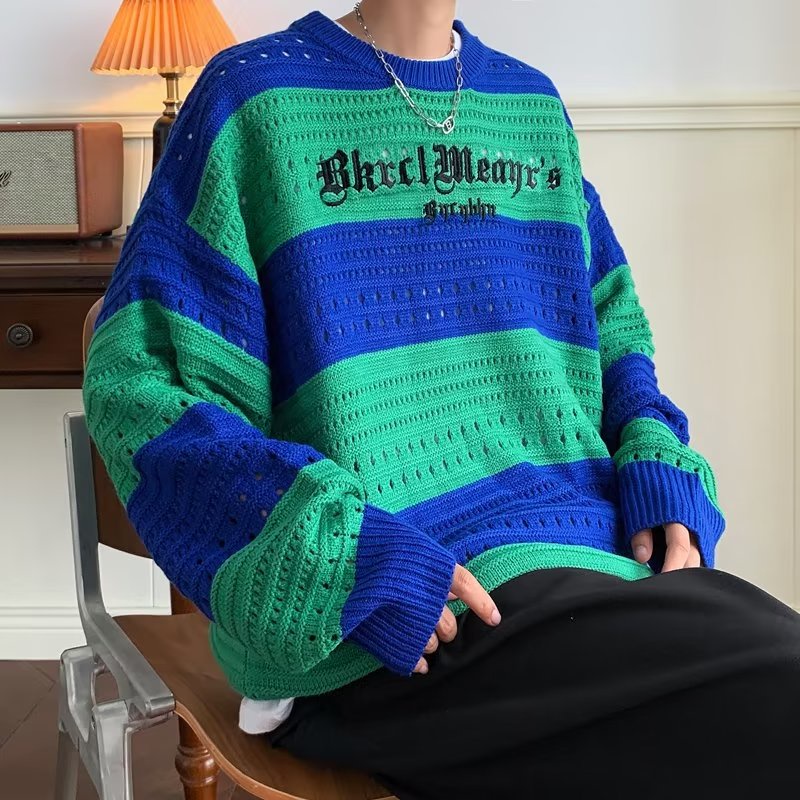 Áo Sweater Dệt Kim Dáng Rộng Kẻ Sọc Trắng Đen Kiểu Hàn Quốc Cá Tính Cho Nam Và Nữ