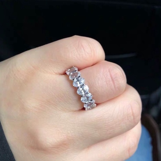 Nhẫn nữ bạc Ý S925 MiASJ N187 đính đá hình trám sang trọng, cao cấp